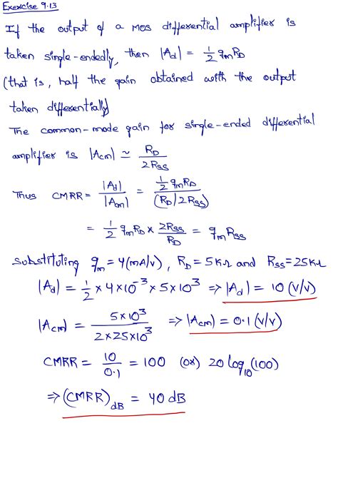 For The Mos Differential Amplifier Considered In Exercise