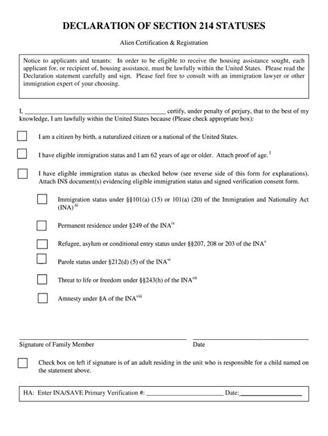 Fillable Online Cheyennehousing Declaration Of Section 214 Status Fax