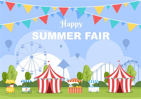 Summer Fair With Carnival Circus Funfair Or Amusement Park Landscape