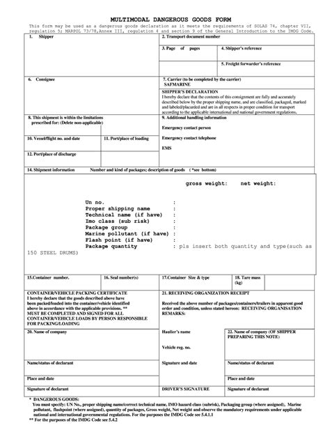 Imdg Dangerous Goods Declaration Form Fillable Printable Forms Free Online