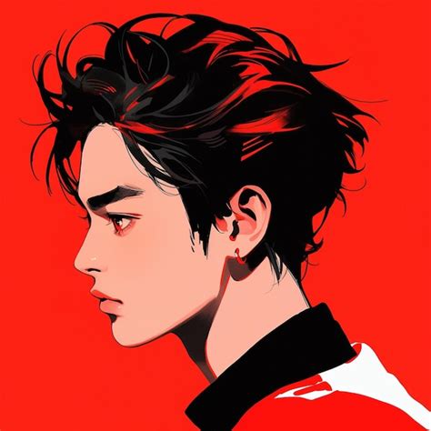 Premium Photo | Anime boy with black hair and red eyes in profile ...