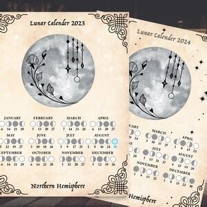 Lunar Calendar 2023 and 2024 PDF Digital Download Moon Phase - Etsy