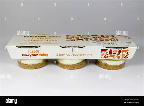 Tesco Everyday Value Lemon Cheesecakes 3 Pack Stock Photo Alamy