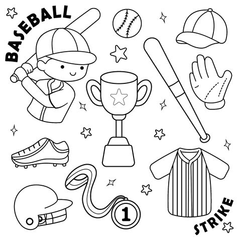 Doodle vector set with line art baseball player and equipment 26969390