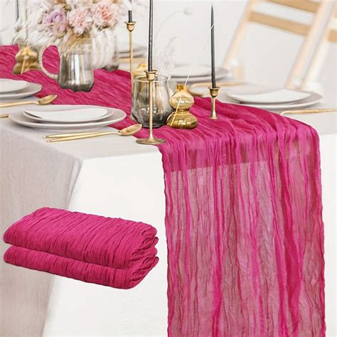 Pc Rose Pink Crinkle Cloth Table Runner Table Runner Ft Gauze