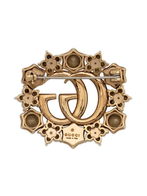 Gucci Double G Crystal Embellished Brooch Farfetch