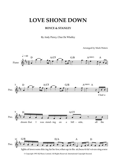 Love Shone Down Arr Mark Waters By Andy Piercy Sheet Music For Lead