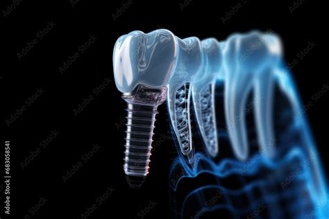 An X Ray Image Displaying A Dental Implant Anchored In The Jawbone