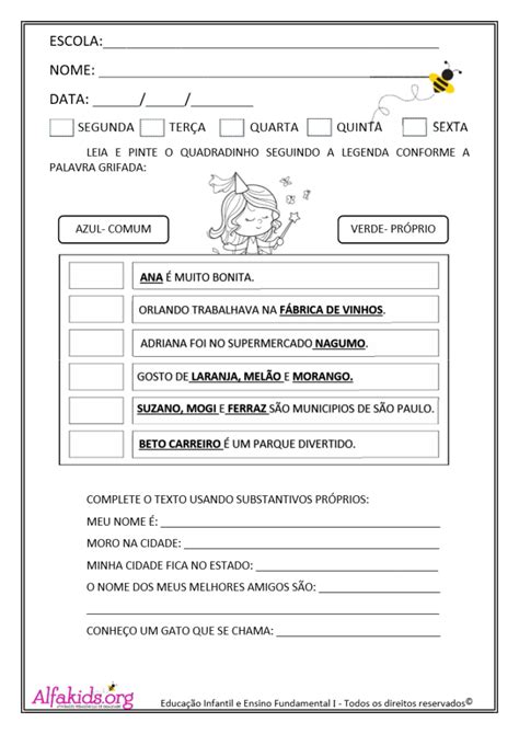 Atividades Ano De L Ngua Portuguesa Substantivos Pr Prios E Comuns