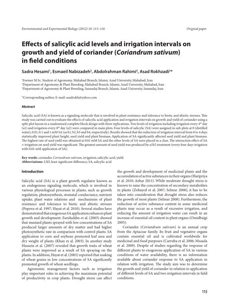 PDF Effects Of Salicylic Acid Levels And Irrigation Intervals On