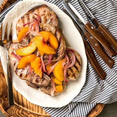 Grilled Rib Pork Chops With Sweet And Tangy Peach Relish Recipe Epicurious