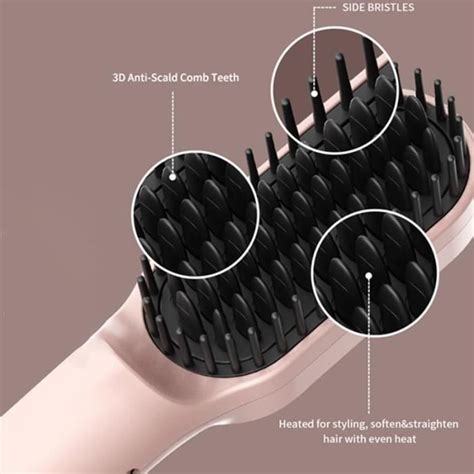 Brosse À Lisser Pour Cheveux Sans Fil Avec 3 Niveaux Température Auto