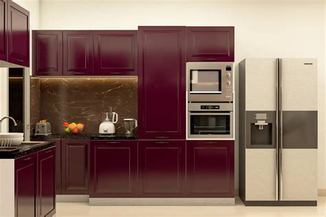 Contemporary Modular Kitchen Cabinet Design With Maroon Cabinets Livspace