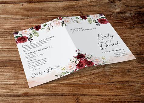 Bifold Wedding Program Program Template Wedding Program Etsy