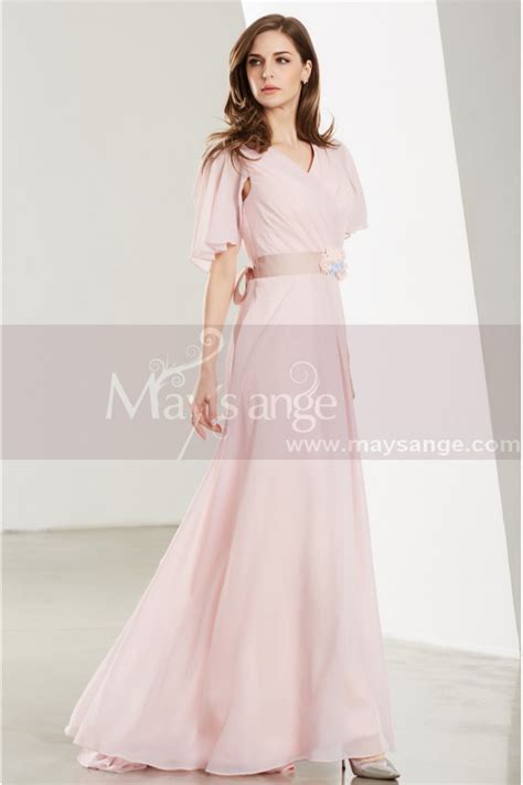 Robe Longue Rose Poudre Avec Manches Volantes Ref L1914 Robes De Soirée