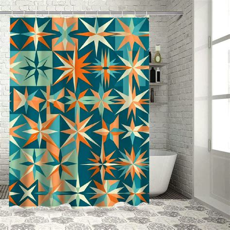 Dvbnli Mid Century Modern Shower Curtain Colorful Geometric Atomic