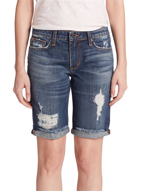 Joe S Jeans Meeka Distressed Denim Bermuda Shorts In Blue Medium Blue