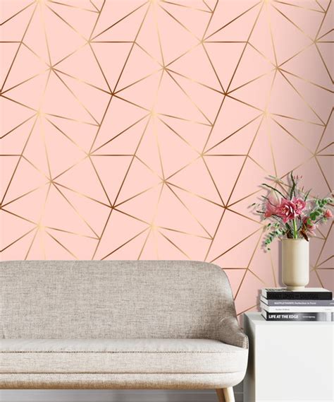 Papel De Parede Zara Geometrico Rosa E Ouro Produtos Elo7