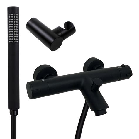 Soho Matt Black Wall Mounted Thermostatic Bath Shower Mixer Tap With