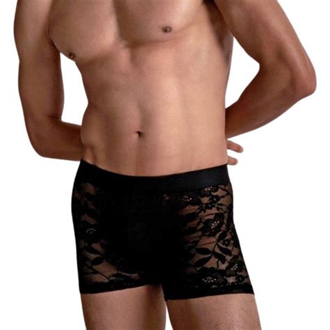 Aubademen Boxer Homme Dentelle Lace Noir