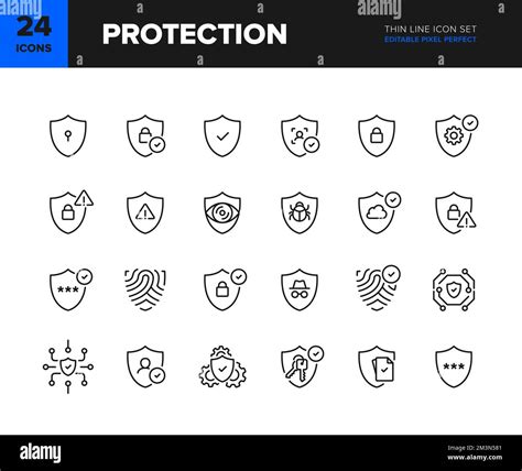 Conjunto De Iconos De Línea Vectorial De Protección Colección De Iconos De Protección Con