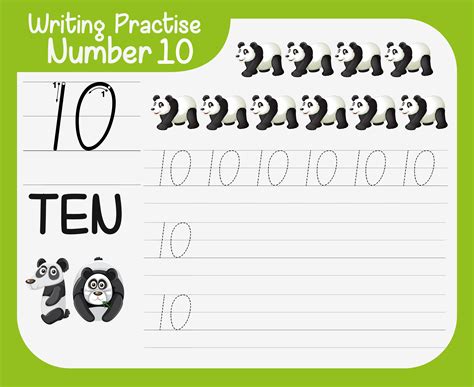 write number ten worksheet  vector art  vecteezy