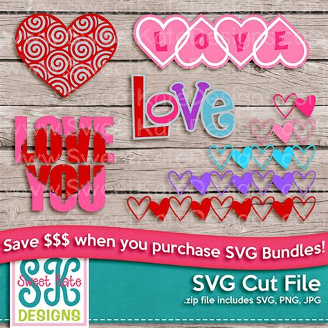 Valentine Love Heart Svg Bundle  Png Cricut Silhouette Scrapbook Die