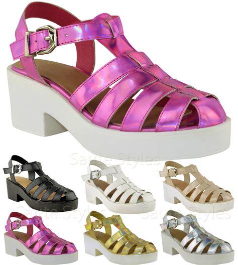 Ladies Women Block Heel Gladiator Closed Toe Strappy Platform Sandals Shoes Size Ebay