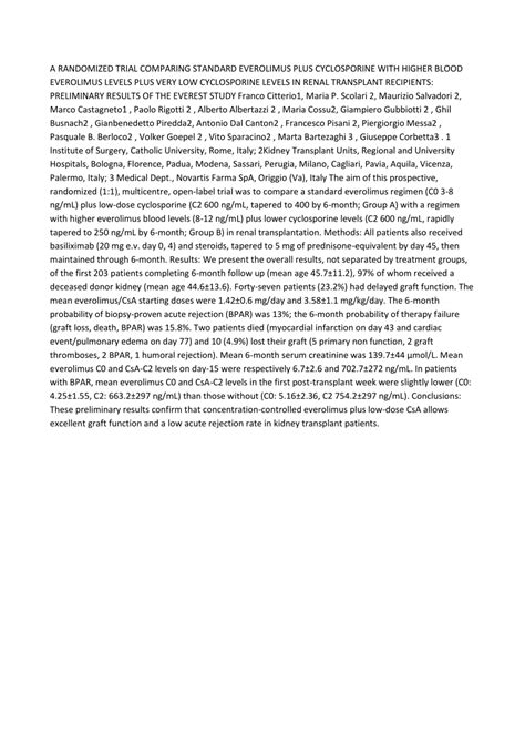 Pdf A Randomized Trial Comparing Standard Everolimus Plus