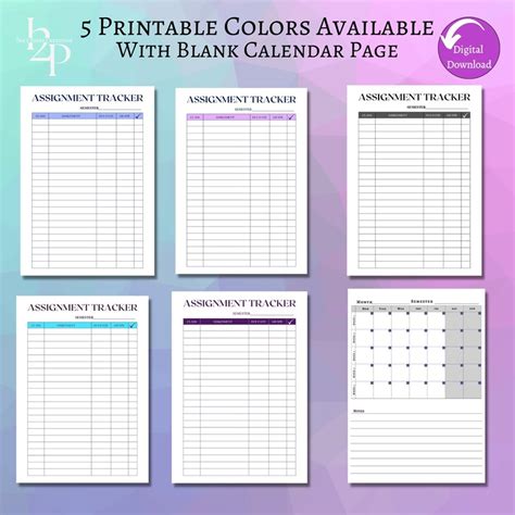 Assignment Tracker Pdf Printable Tracker Instant Download Etsy