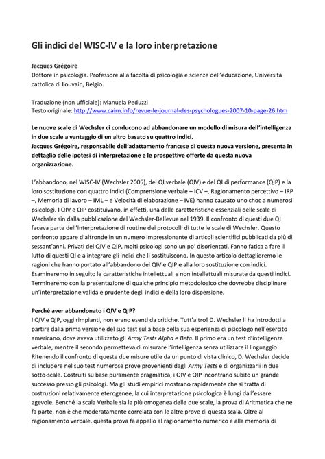 Indici Wisc Iv E Intepretazione Gli Indici Del Wisc Iv E La Loro