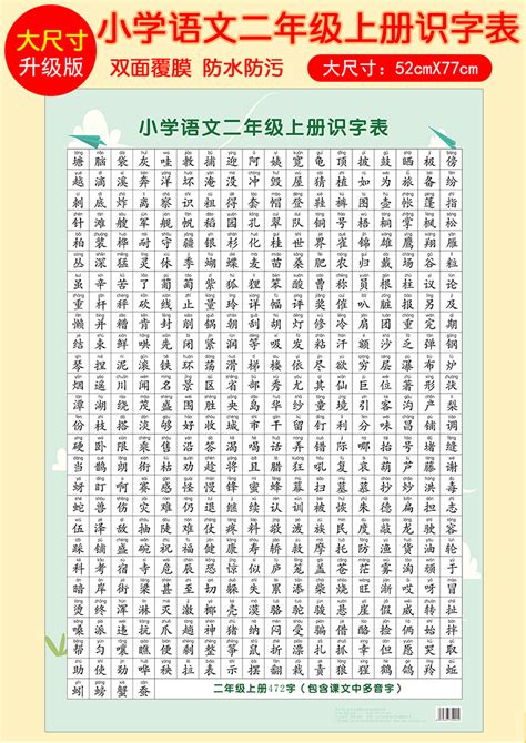 小学生二年级语文上册识字表墙贴挂图同步课文生字词识字表写字表 阿里巴巴