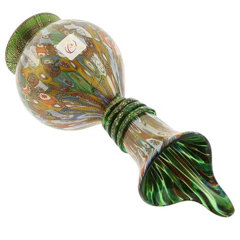 Murano Glass Vases Murano Millefiori Gold Art Glass Calla Lily Vase Green