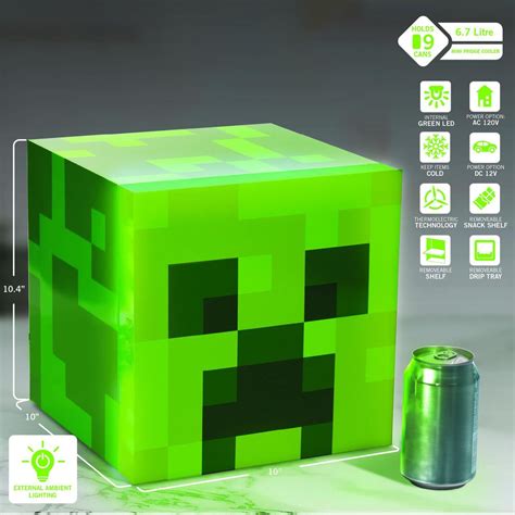 Minecraft Green Creeper 9 Can Mini Fridge 6.7L 1 Door Ambient Lighting ...