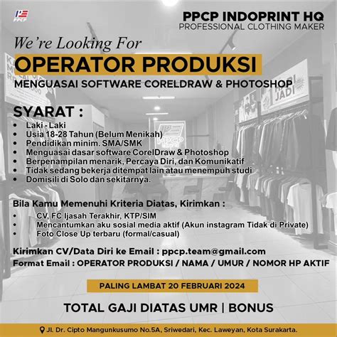 Lowongan Kerja Februari Operator Produksi Ppcp Indoprint Di Solo