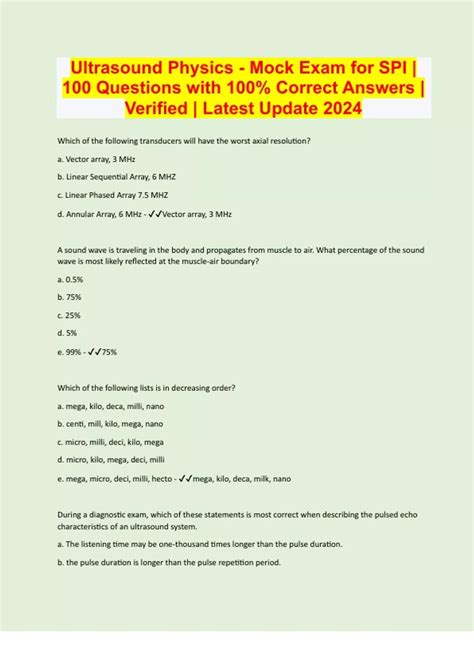 Ultrasound Physics Mock Exam For SPI 100 Questions With 100