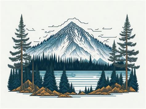 Premium Ai Image Mountain With Pine Trees And Lake Landscape Hand