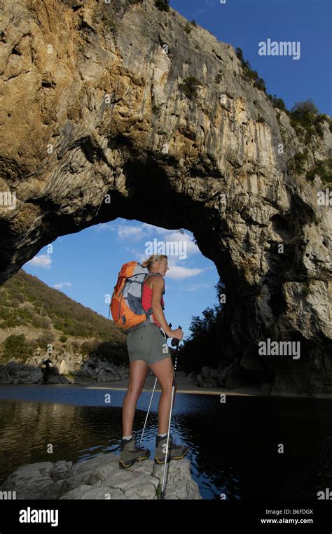 Hiking Beneath The Natural Rock Arch Vallon Pont Darc On The Ardeche