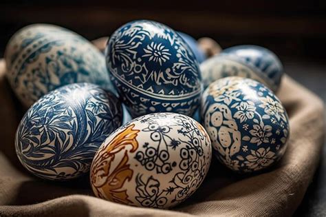 Un Grupo De Huevos De Pascua Azules Y Blancos Ia Generativa Foto Premium