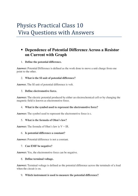 Solution Physics Practical Class 10 Viva Questions With Answers