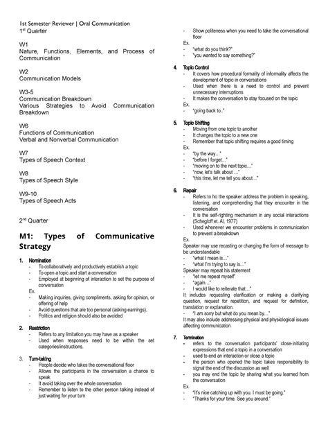 Oral Communication Reviewer St Quarter W Nature Functions