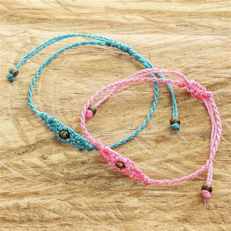 Beaded Macrame Bracelets Art Of Knots In Blue And Pink Pair Cord Bracelets Macrame