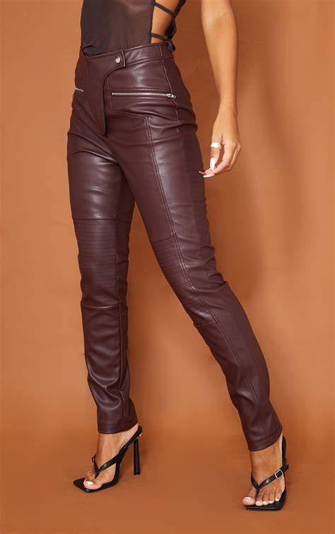 Dark Chocolate Faux Leather Biker Trousers Prettylittlething Usa