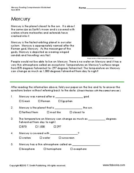 Mercury Worksheet For 4th 7th Grade Lesson Planet