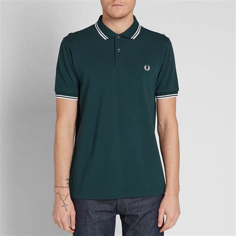 Fred Perry Slim Fit Twin Tipped Polo Dark Pine And Snow White End Uk