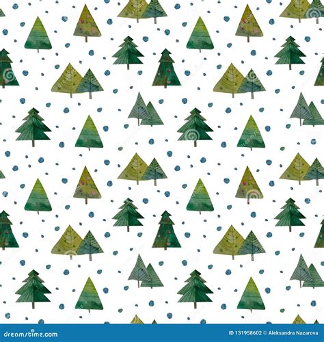 Seamless Pattern Of Christmas Tree Abstract Forest Trees Watercolor