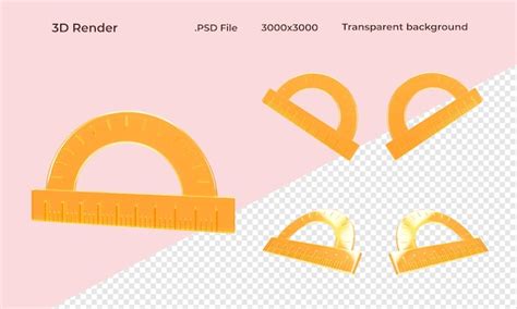 투명 배경 3d 렌더링에 격리된 5각도의 눈금자 프리미엄 Psd 파일