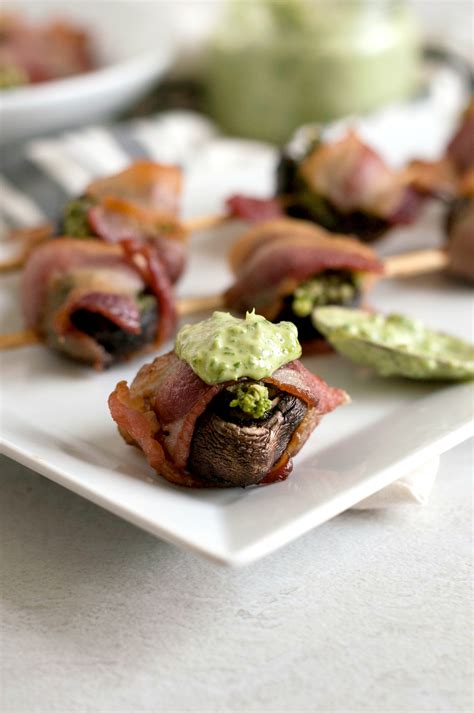 Bacon Wrapped Basil Stuffed Mushrooms The Organic Dietitian