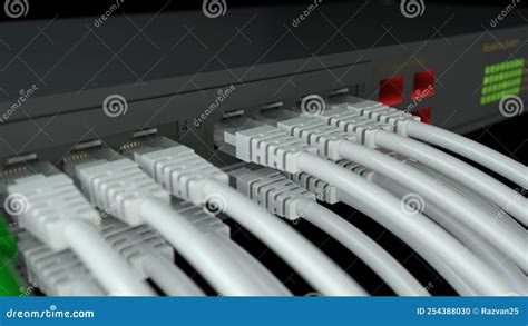 D Renderiza O De Um Switch De Rede E Cabos Ethernet Ilustra O Stock