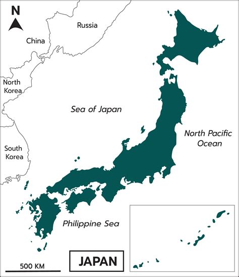 Map of Japan green color, include border countries Sea of Japan, North ...